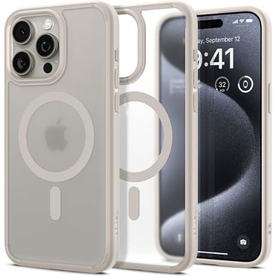 Spigen Ultra Hybrid MagFit - Hoesje Geschikt voor Apple iPhone 15 Pro - Compatibel met MagSafe / Qi2 - Back Cover Titanium