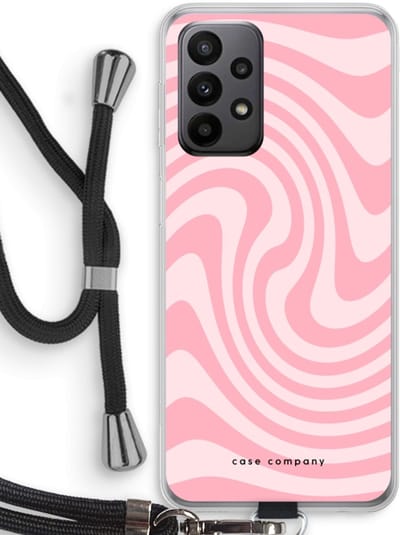 Case Company® - Hoesje met koord geschikt voor Samsung Galaxy A23 hoesje met Koord - Swirl Roos - Telefoonhoesje met Zwart Koord - Bescherming aan alle Kanten en Over de Schermrand