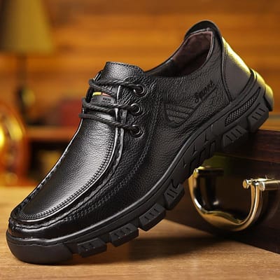 Lente Toplaag Koeienhuid Herenschoenen Heren Casual Instappers Leren Schoenen Heren Schoenen met Dikke Zool Schoenen voor Middenjarige Vader 43 gray