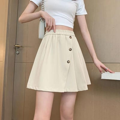 Jupe plissée grande taille pour femmes, jupe trapèze taille haute, nouvelle jupe courte d'été, culotte Anti-marche 3XL abricot