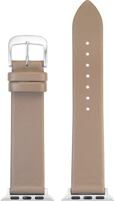 EULIT horlogeband geschikt voor Apple Watch 38/40/41 maat - Serie 1/2/3/4/5/6/7/8/9/10 + SE - nappa smart - 20 mm - taupe beige - metalen rose goud gesp - incl. adapter