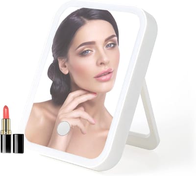 Make-up Spiegel met LED Verlichting - Tafelspiegel - 3 Lichtstanden - Opvouwbaar en Draagbaar - HD Spiegel - Wit