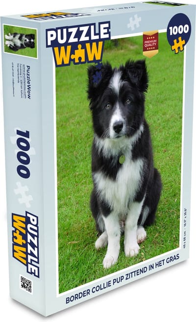 Puzzel Border collie pup zittend in het gras - Legpuzzel - Puzzel 1000 stukjes volwassenen