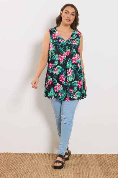 Yours Zwarte Tropische Voorvesttop Size 42