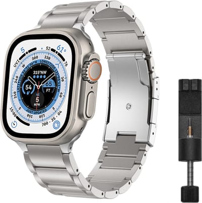 MY PROTECT - Luxe Metalen Titanium Bandje - Geschikt Voor Apple Watch Bandje - Series 1/2/3/4/5/6/7/8/9/10/SE/Ultra - 44mm - 45mm - 46mm - 49mm - Zilver