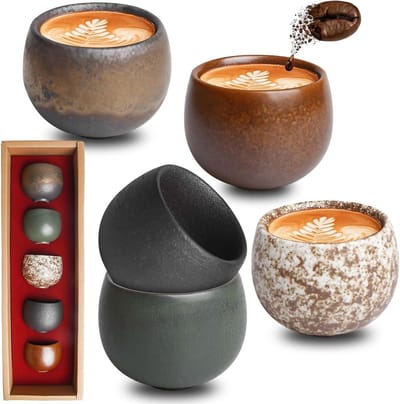 Set van 5 hoogwaardige espressokopjes van keramiek, 50 ml, zonder handvat, perfect voor espresso, mocha en thee, ideaal als cadeau voor mannen en vrouwen