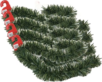Kerstslingers - 4x stuks - glitter groen - folie lametta - 180 x 12 cm - extra brede slinger/kerstboom versiering
