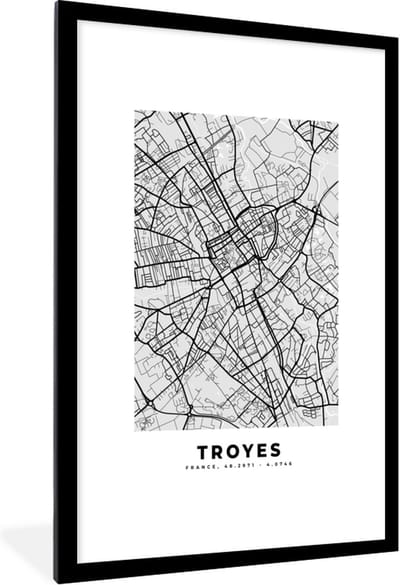 Fotolijst incl. Poster - Frankrijk - Plattegrond - Kaart - Troyes - Stadskaart - 80x120 cm - Posterlijst