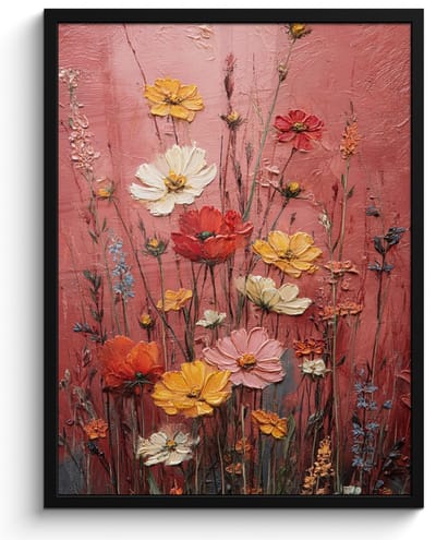 Poster in lijst - Fotolijst 50x70 cm - Posters - Bloemenboeket - Diepte - Tastbare textuur - Posterlijst zwart - Decoratie - Wanddecoratie woonkamer - Muurdecoratie slaapkamer