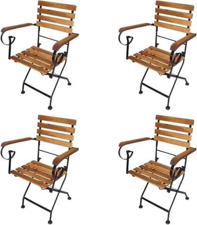 Tuinstoelen inklapbaar - Set van vier - Buiten zitten - Massief acaciahout staal - 4 stuks - Houtkleur