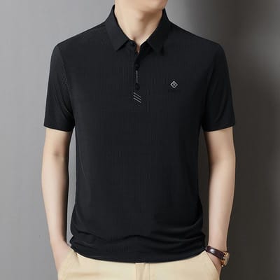 Zomer Nieuwe Stijl Ijszijde Verticale Strepen Geperst Diamant Hoofdmodel Heren T-shirt met Halve Mouwen Jeugd Poloshirt voor Heren 4XL black