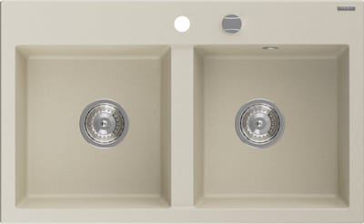 Mexen Hektor granieten gootsteen 2-kamerig 800 x 480 , beige, chrom sifon - 6521802000-69