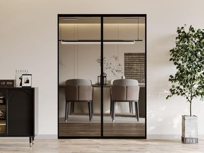 Vente-unique Dubbele schuifdeur met klamplaagsysteem - Aluminium en gehard rookglas - 2 x H205 x L73 cm - LINCI II