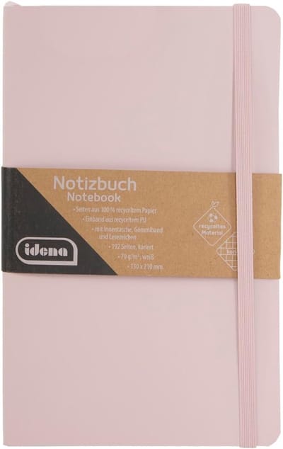 SnelShoppen - Eco-notitieboek Roze 13x21 cm Geruit 192 Vellen FSC-gecertificeerd met Binnenzak, Elastiek en Bladwijzer voor School, Werk en Creatief S