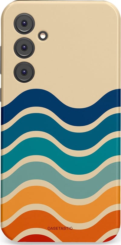 Casetastic hoesje geschikt voor Samsung Galaxy A35 - Dubbellaagse bescherming - Nostalgische golven - Fashion Case - Zand Petrol Rood Oranje