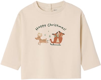 Vertbaudet T-shirt baby Kerstmis motief slee lange mouwen