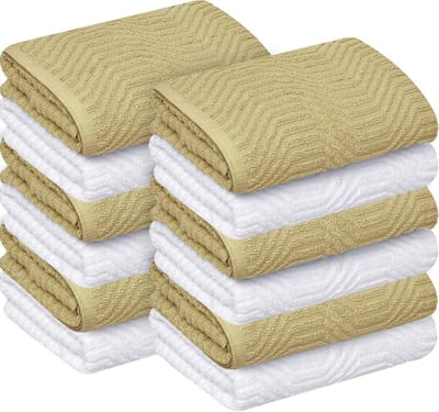 Keukenhanddoeken Set - Vaatdoeken Katoen - Schoonmaken Keuken - Zeer Absorberend - 12 Stuks - Bruin Wit
