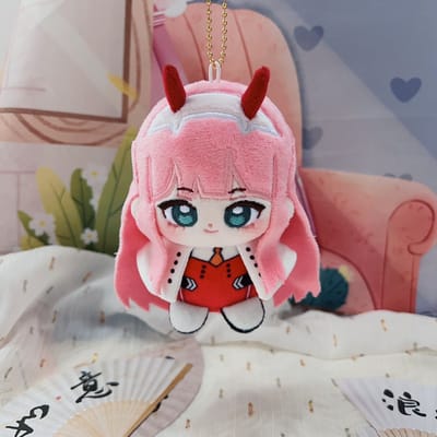Gevuld 10cm Darling In The Franxx Zero Two Zittende Houding Gedrukt Katoenen Pop Speelgoed Pluche Hanger Creatief Vergadering Verjaardagscadeau 10cm