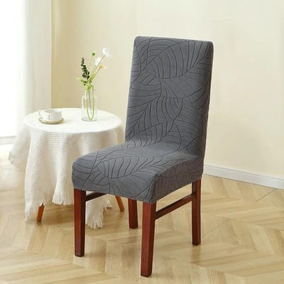 Bladeren Jacquard Eetkamerstoelhoezen Universele Stretch Stoelhoes Stofdichte Stoelhoezen voor Bruiloft Keuken Banket Hotel 1 Piece gray