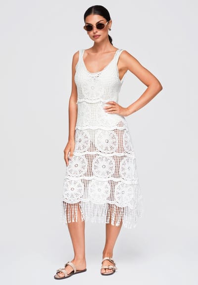 LARICA Jurk - Katoen - Mouwloos - Gebloemd Wit ONESIZE
