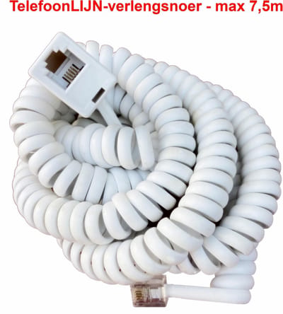 Telefoon VERLENGSNOER - Krulsnoer voor telefoonLIJN - 7,5m - wit - spiraalkabel