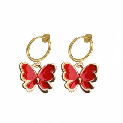 Klem oorbellen -vlinder- rood- goudkleurig-geen gaatje-Charme Bijoux