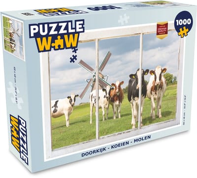 Puzzel Doorkijk - Koe - Molen - Legpuzzel - Puzzel 1000 stukjes volwassenen