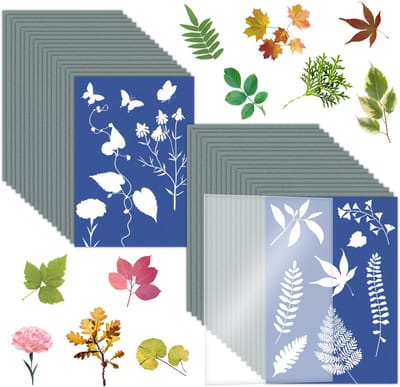 Set met zonlichtprintpapier (blanco papier) - 32 vellen blauwlichtpapier met 1 acrylplaat – Zeer gevoelig – Zonlichtgeactiveerd kunstpapier – Geschikt voor diverse creatieve projecten en knutselwerkjes