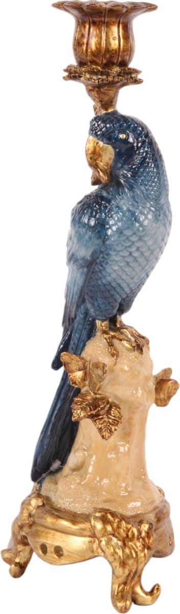 Baroque - Decoratief beeld of figuur - Kandelaar Papegaai 33 cm - Blauw - Resin - 33x11x10.5 - Polyresin