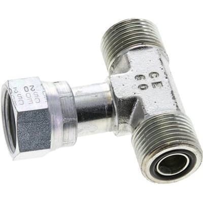 UN 13/16''-16 M/F Verzinkt Stalen T-stuk ORFS met wartelmoer 630 Bar - Hydrauliek - FL3T-MF-EZ-013U
