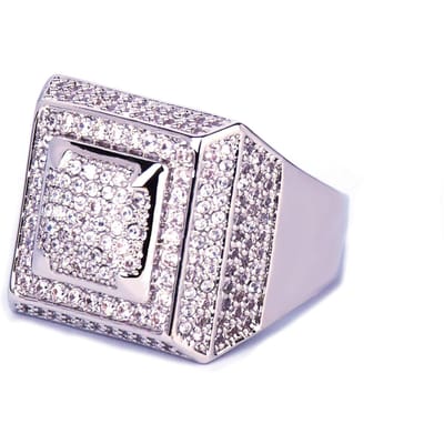 Heren Hip Hop Ring Koper Goud Verguld Micro Gezet Zirkonia Vierkante Ring Ring 12 white
