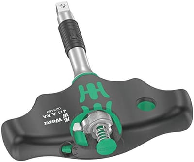 Tournevis met T-handvat en ratelfunctie, 1/4" x 45 mm, zwart-groen
