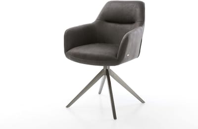 Eetkamerstoel Pejo-Flex kruisframe breed grafiet microvelours antraciet vintage 360° draaibaar rocker-functie pocketveer kern