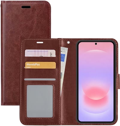 Hoesje - Met Pasjeshouder - Geschikt voor Samsung Galaxy A37 - Luxe Bookcase Portemonee - Flip Case - Kunstleer Book Case - Flipcase - Book Cover - Walletcase - Portemonneehoes - Bruin