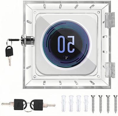 Thermostaatbescherming met Slot, Wandmontage Acryl Thermostaat Beschermdoos met 4 Schroeven en Bouten, Transparante Beschermkap voor Thermostaten in Restaurants en Scholen