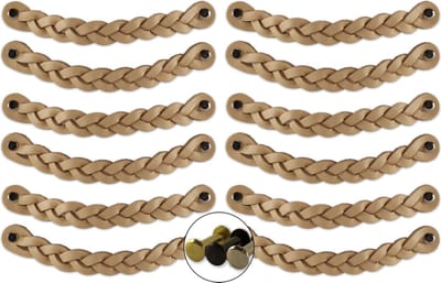 Leren handgrepen - Naturel - 12 stuks - Gevlochten - 20 x 2,5 cm - incl. 3 kleuren schroeven - Handgrepen leer - Leren meubelgreep - Leren handvaten kast - Leren lus - Handgreep kast leer - Leren greepjes - Handvat leer - Leren handgreep