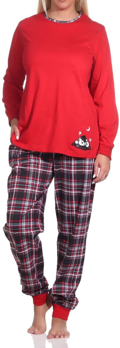 Damespyjama met boorden met geruite broek en schattig dierenmotief - ook in overmaten