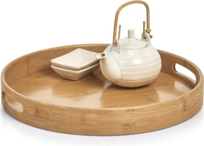 Zeller Dienblad - bamboe hout - rond - 38 x 5 cm - serveerblad voor glazen/hapjes/kopjes