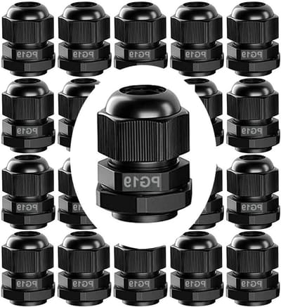 21-delige PG19 Kabeldoorvoer set, IP68 Waterdichte Plastic Verstelbare Kabeldoorvoeren 10-16mm met Pakking (Zwart)