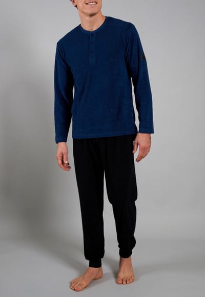 Ceceba Pyjama lange broek - Blau-mittel-uni - maat S (S) - Heren Volwassenen - Katoen/Polyester- 31260-6539-620-S