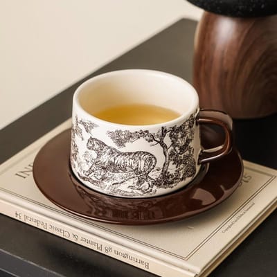 Tasse à café en céramique rétro exquise, luxe léger et sens du design haut de gamme, tasse à latte, nouvel ensemble tasse à boire et soucoupe 270ML gray