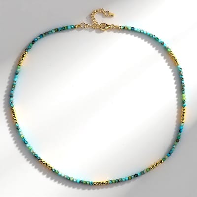 Cavill - Zilveren Halsketting 925 Sterling Zilver Verguld - Turkoois 17,75ct & Gouden Hematiet 11,37ct - Verstelbaar 45-50cm - Modern & Delicaat
