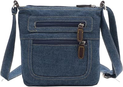 Dames Multi Pocket Denim Schoudertas - Kleine Organizer Handtas voor Meisjes met Veel Opbergruimte