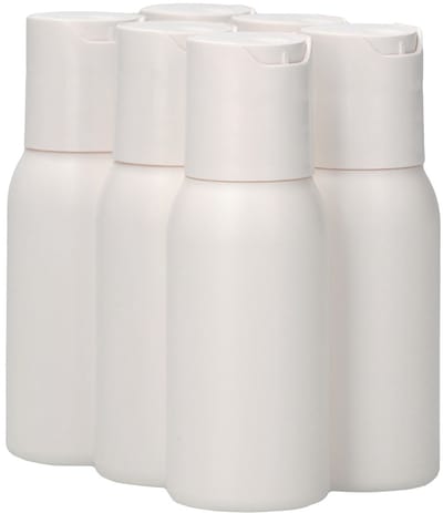 6 x 50 ml ronde fles HDPE wit + Disc-Top wit - BPA Vrij - Niet Breekbaar - Plastic Flesjes Navulbaar - Met Dop - Lege Flessen - 6 stuks
