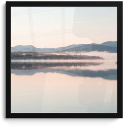 Poster in lijst - Fotolijst 40x40 cm - Posters - Water - Bomen - Mistlaag - Posterlijst zwart - Decoratie - Wanddecoratie woonkamer - Muurdecoratie slaapkamer