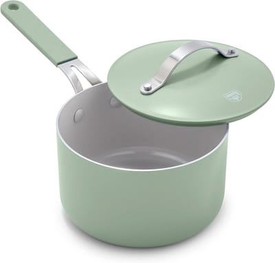 Antiaanbakpan met deksel - Soeppan Melkpan - Algemeen koken - PFAS-vrije keramische laag - 2 Kwart - Sage Groen