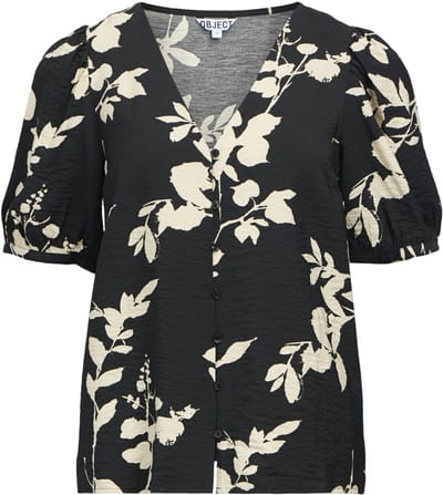 Object Blouse Objjacira Ss V Neck Top Noos 23043492 Black/sandshell Dames Maat - W36
