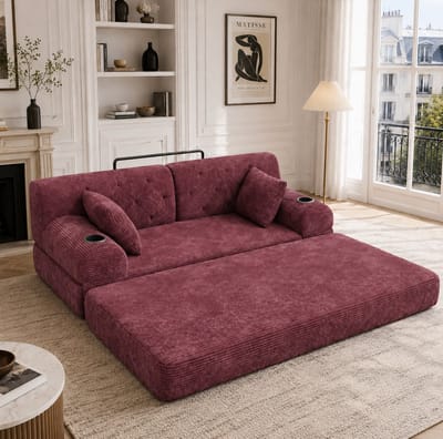 MIVRAY Slaapbank 168 x 80 x 81 cm - 2-Zits Met Hoge Rugleuning En Slaapfunctie - Voor Woonkamer En Kleine Ruimtes - Corduroy Wijnrood