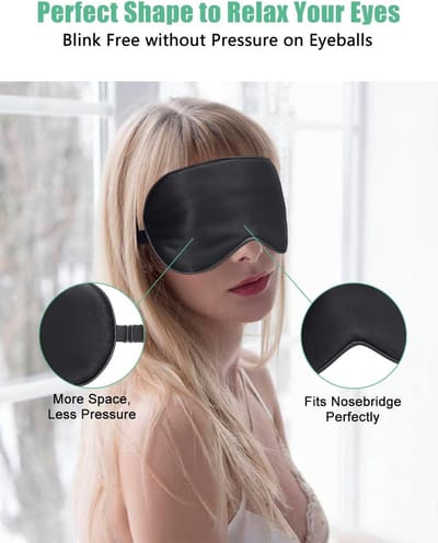 Famanu - Zijden slaapmasker, 2-pack 100% echt natuurlijk, puur zijden oogmasker met verstelbare riem, oogslaapmasker, voor zomerreizen Vermindert gezwollen ogen (02 Black & Black)