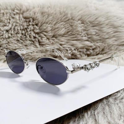 Modieuze Beschermende Bril Mode Kleine Ovale Zonnebril Schitterende Kristal Decoratie Zonnebril UV400 Legering Monturen Design Bril Tinten